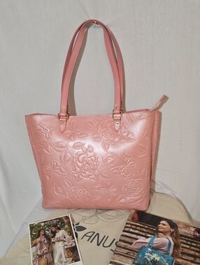 Anuschka Pink Embossed Floral Tote
